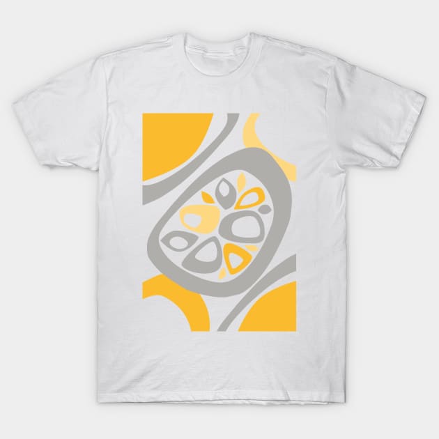 Mid Century Modern Abstract Shapes Yellow, Grey T-Shirt by tramasdesign